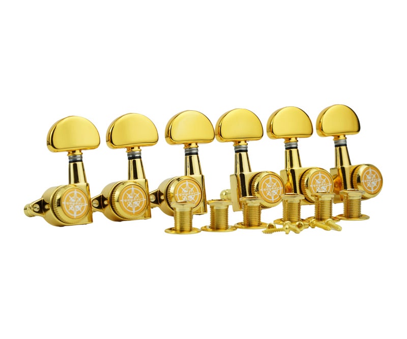 Guyker 6Pcs Guitar Locking Tuners (3L + 3R) â€“ 1:21 Lock String Tuning Key Pegs Machine Heads with Half-Circle Handle Replacement for LP SG Style Electric, Folk or Acoustic Guitars â€“ Golden - Image 2